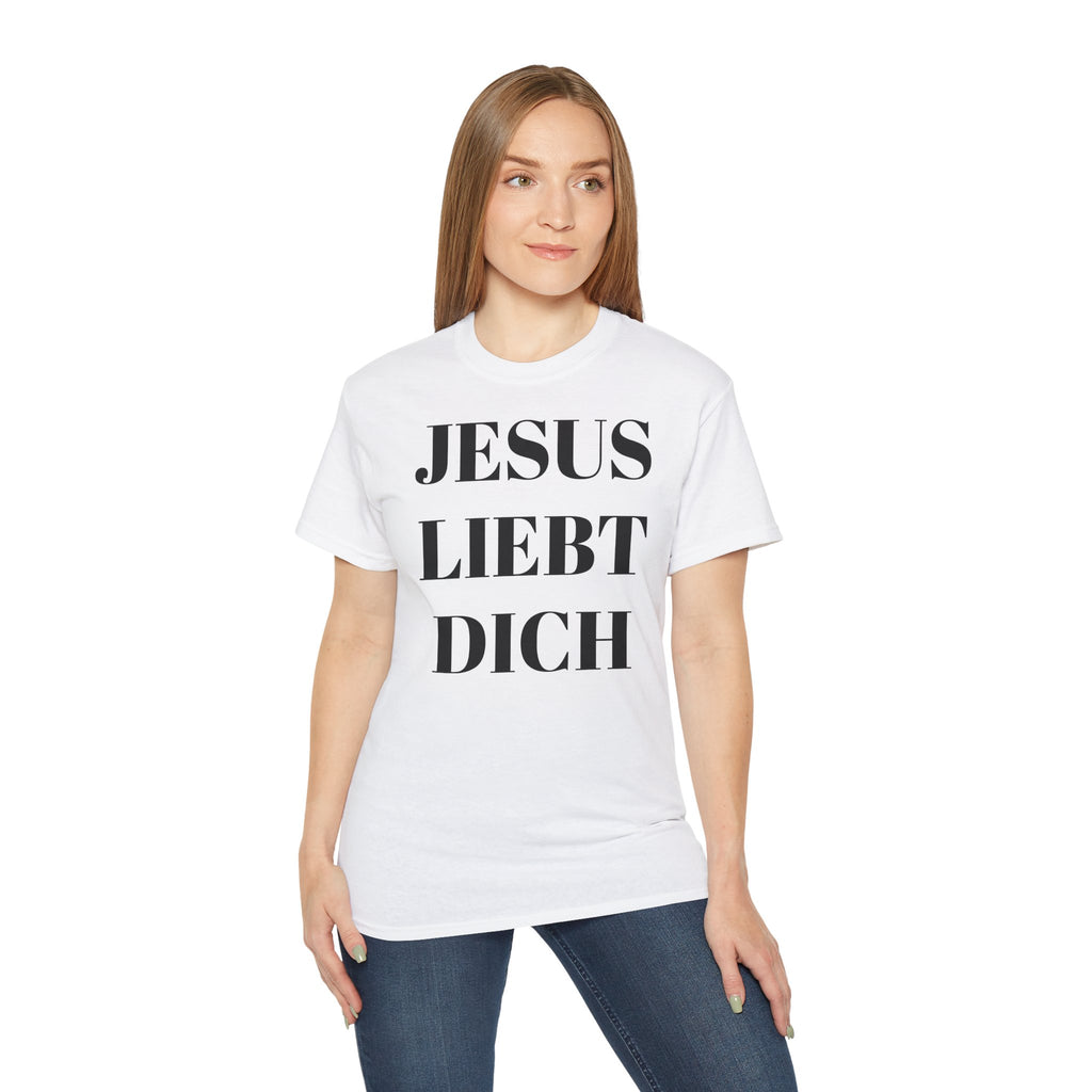 Jesus liebt dich vorne und Jesus hört dich hinten - Heavyweight T-Shirt