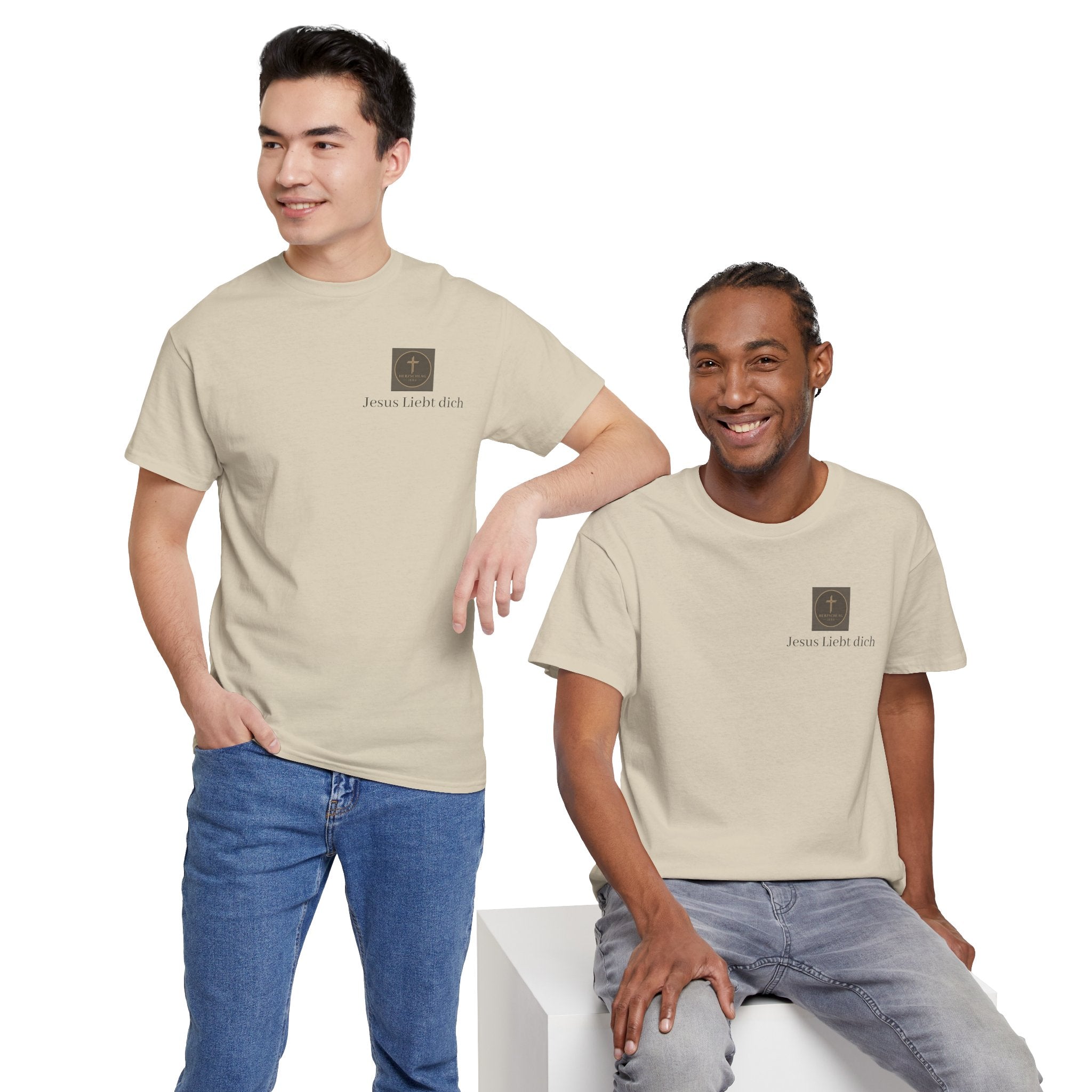 Jesus liebt dich T-Shirt mit Herzschlag Jesu Logo