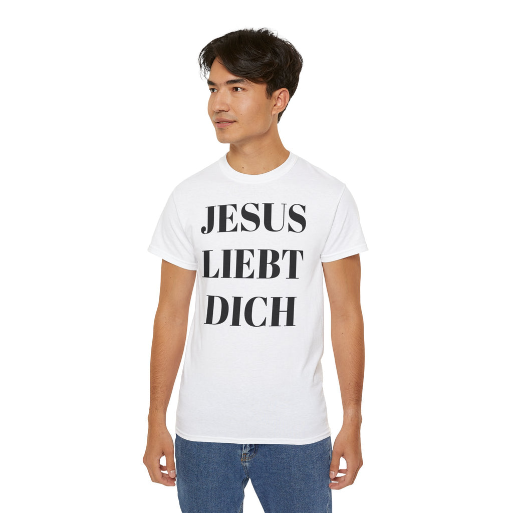 Jesus liebt dich vorne und Jesus hört dich hinten - Heavyweight T-Shirt