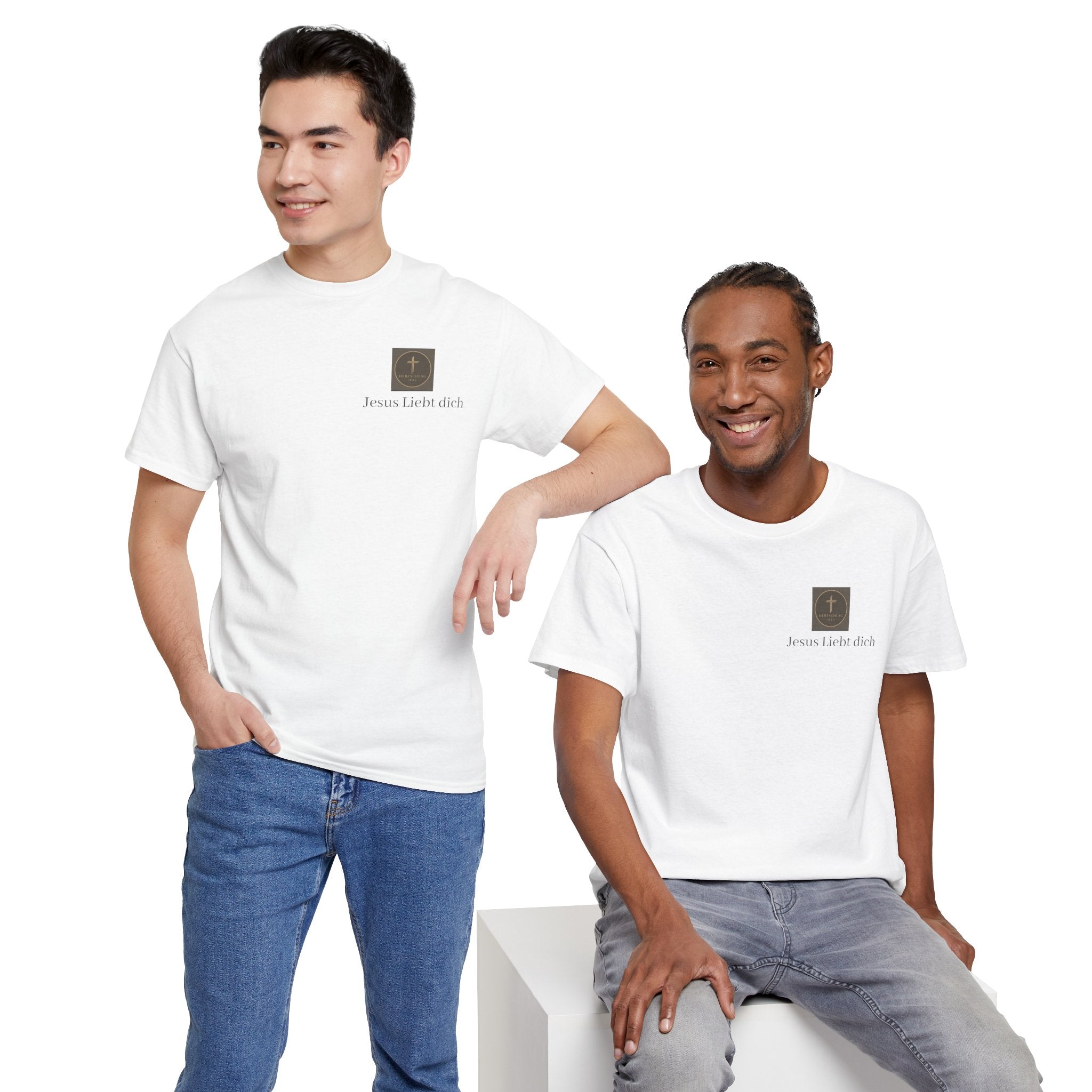 Jesus liebt dich T-Shirt mit Herzschlag Jesu Logo