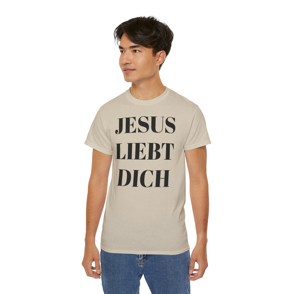 Jesus liebt dich vorne und Jesus hört dich hinten - Heavyweight T-Shirt