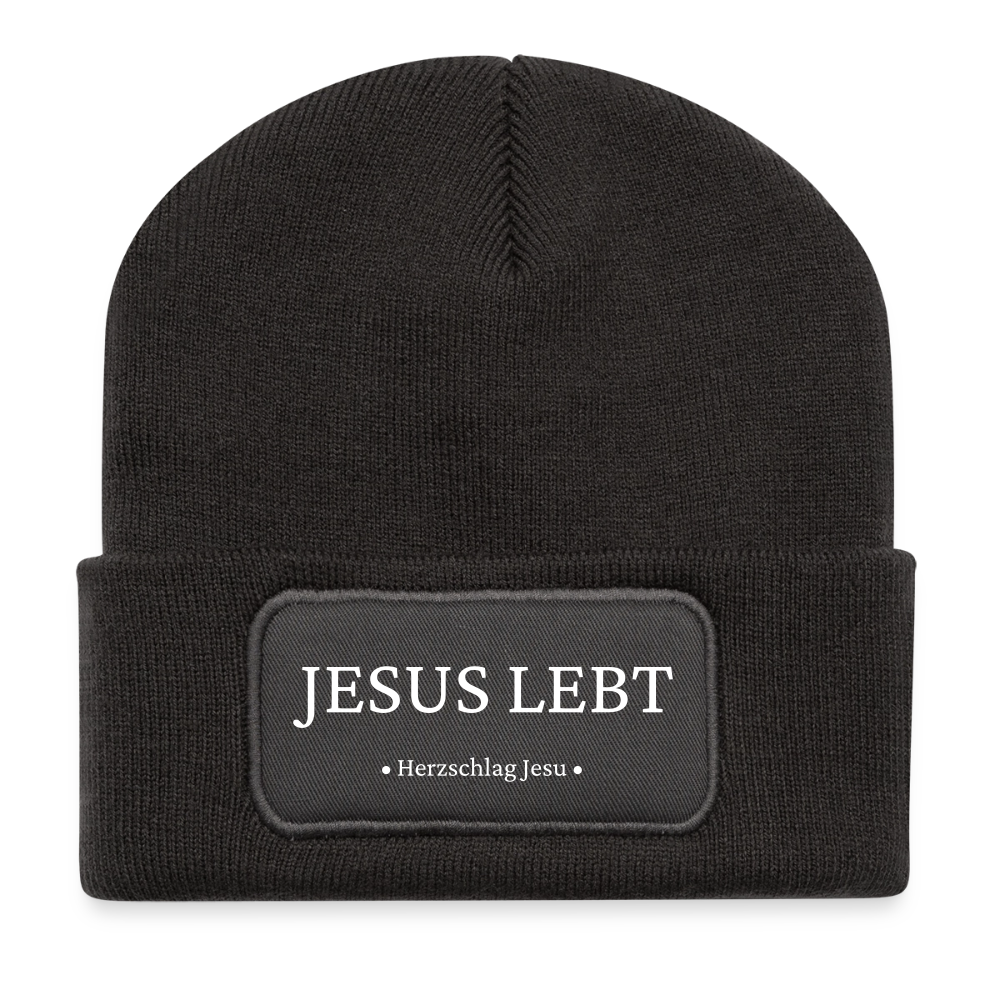 Recycelte Patch Beanie - Jesus Lebt - Dunkelgrau
