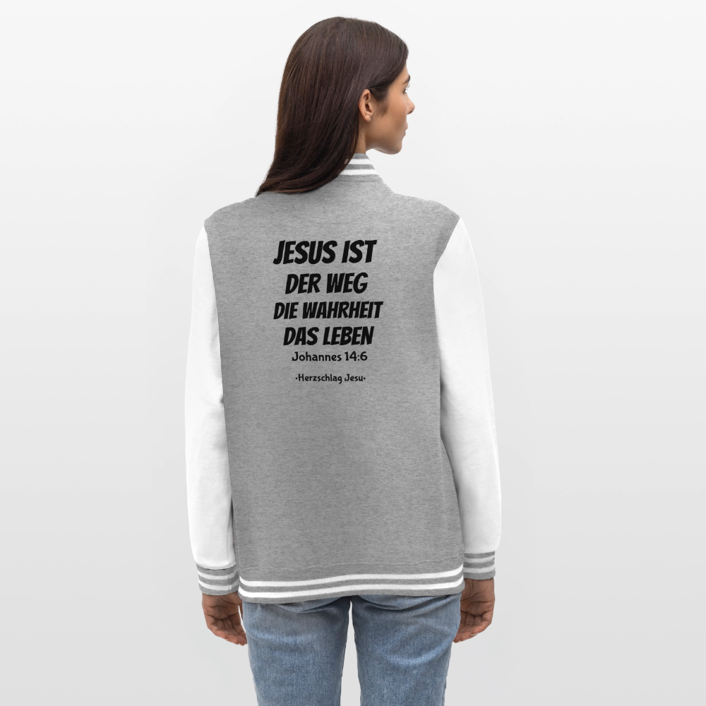 College-Sweatjacke - Johannes 14:6 Jesus ist der weg, die Wahrheit, das leben - Grau meliert/Weiß