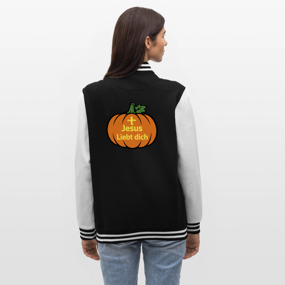 College-Sweatjacke - Halloween Jesus Liebt dich Design - Schwarz/Weiß