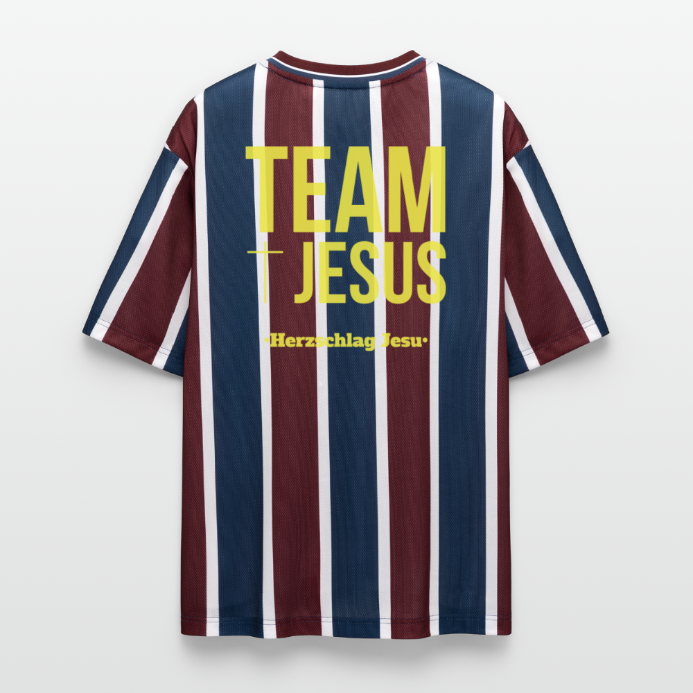 Unisex Football Style T-Shirt - Team Jesus - Bordeaux/Navy