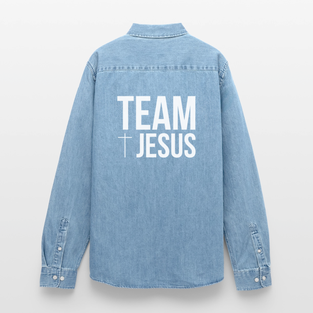 Männer Jeanshemd - Team Jesus - verwaschenes Hellblau