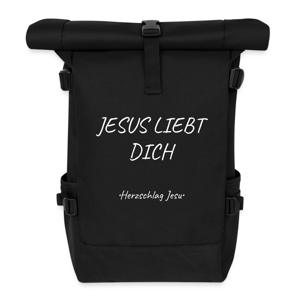 Rolltop Rucksack - Jesus liebt dich - Schwarz
