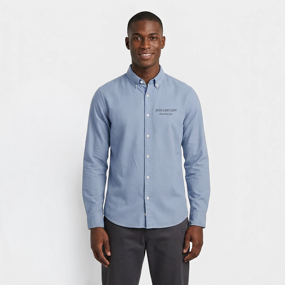 Männer Oxford Hemd - Jesus liebt dich - Carolina Blue