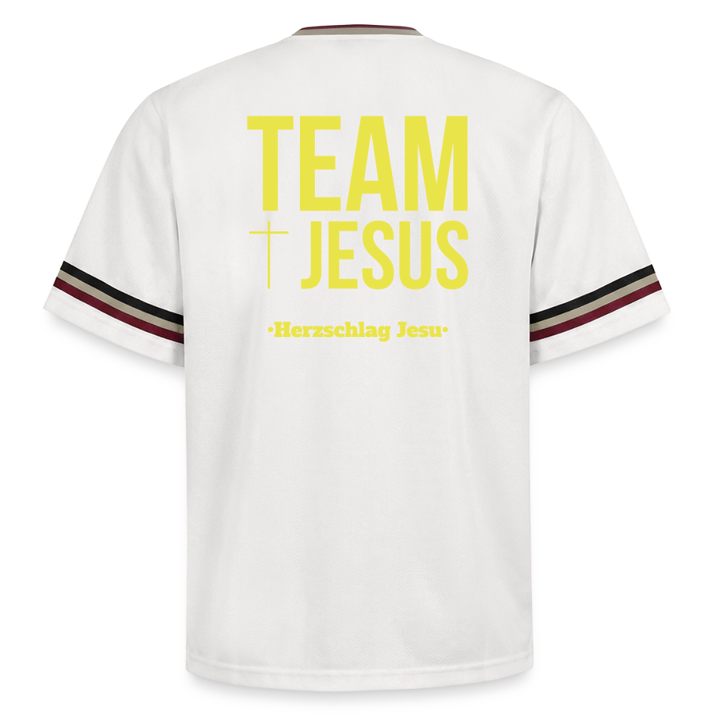 Unisex Football Style T-Shirt - Team Jesus - Offwhite/Bordeaux