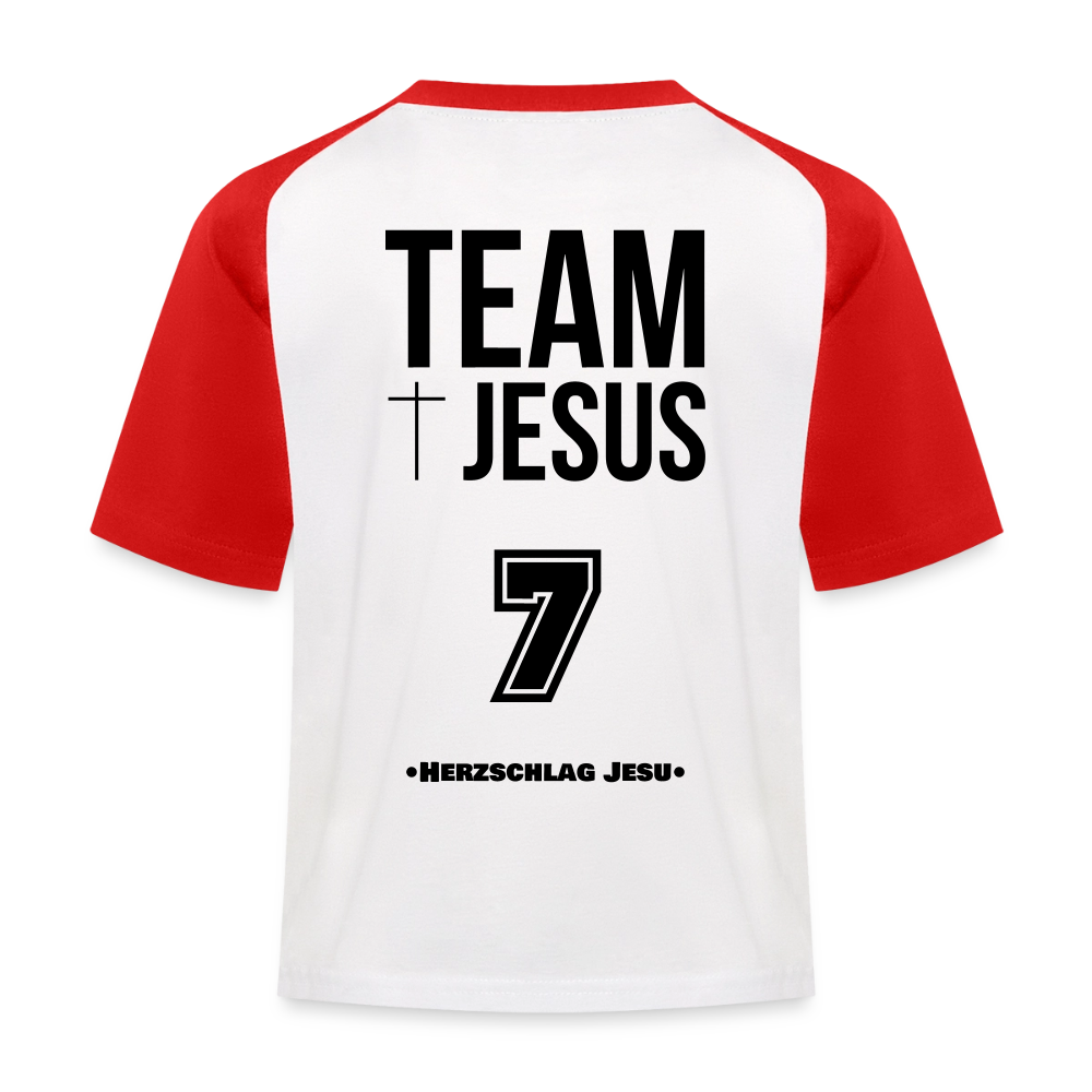 Kinder Baseball T-Shirt - Team Jesus 7 - Weiß/Rot