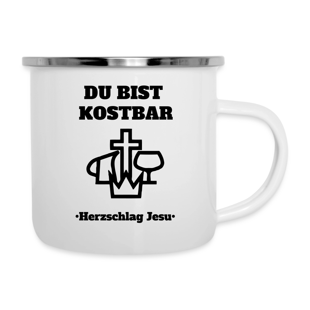 Emaille-Tasse - Du bist Kostbar -  Camping Tasse - Weiß
