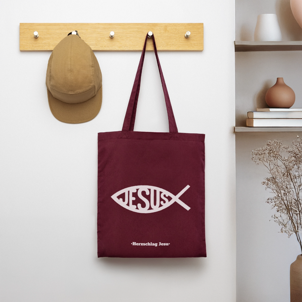 Stoffbeutel - Jesus Fisch Design - Burgunderrot