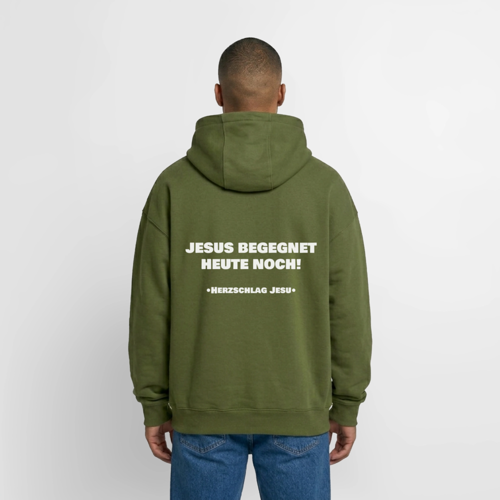 Oversized Heavyweight Kapuzenjacke - Jesus begegnet heute noch - Khaki