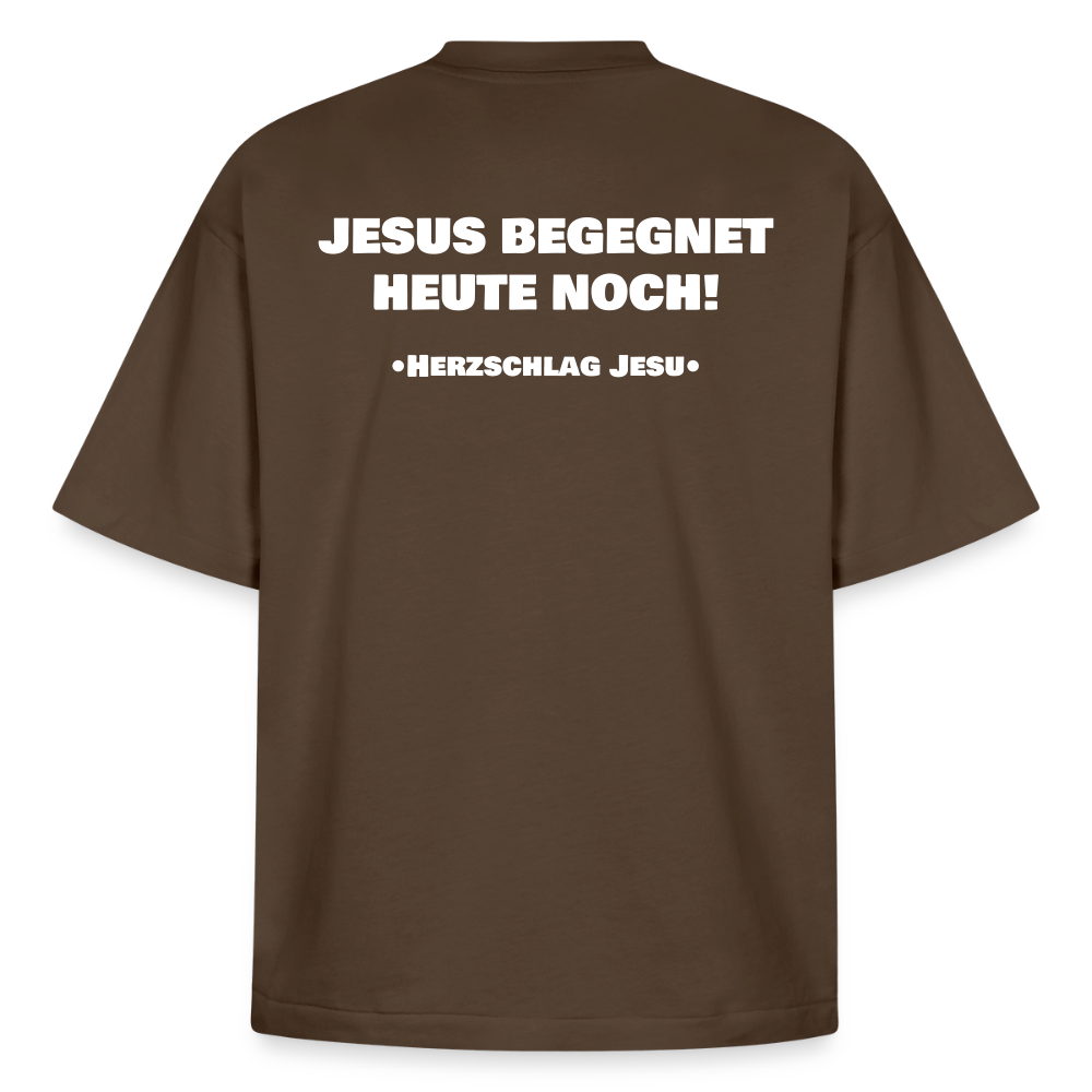 Premium Boxy Heavyweight Organic T-Shirt  -  Jesus begegnet heute noch! - Dunkelbraun