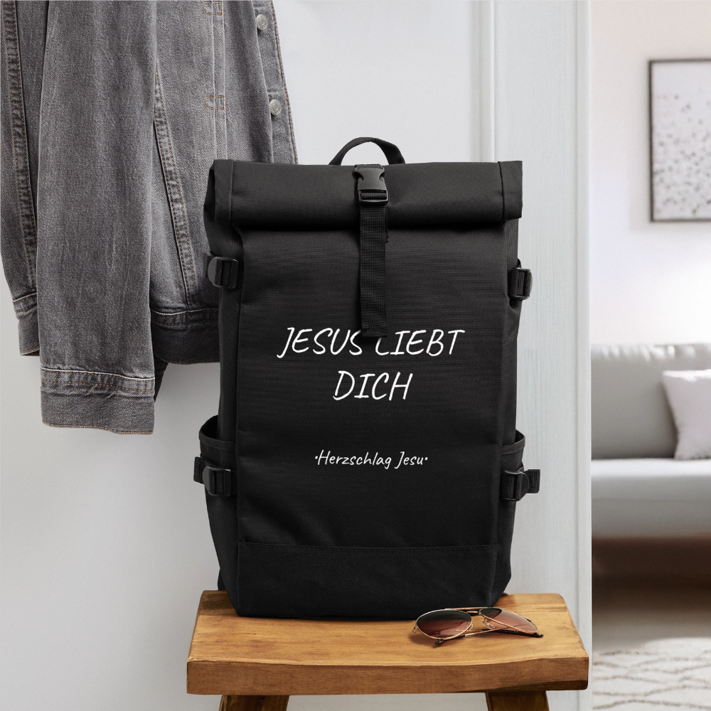 Rolltop Rucksack - Jesus liebt dich - Schwarz