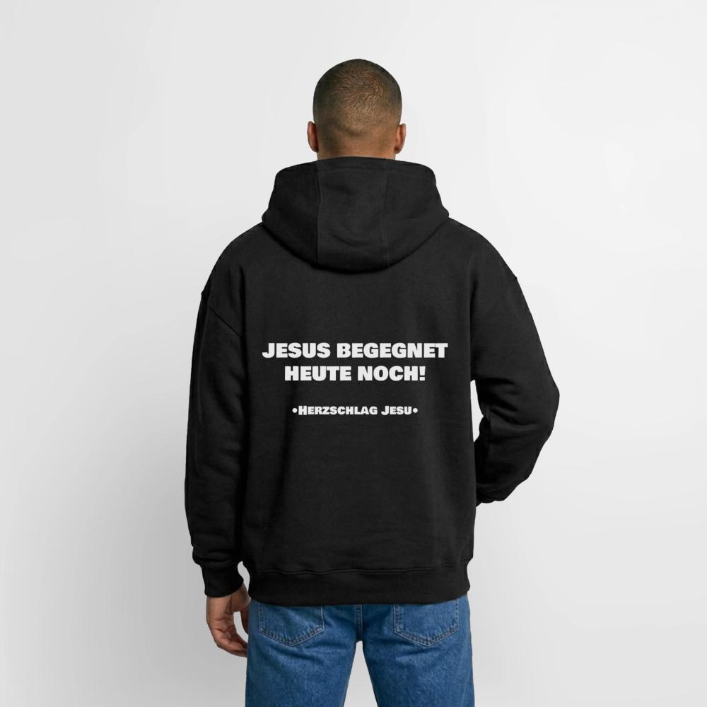 Oversized Heavyweight Kapuzenjacke - Jesus begegnet heute noch - Schwarz
