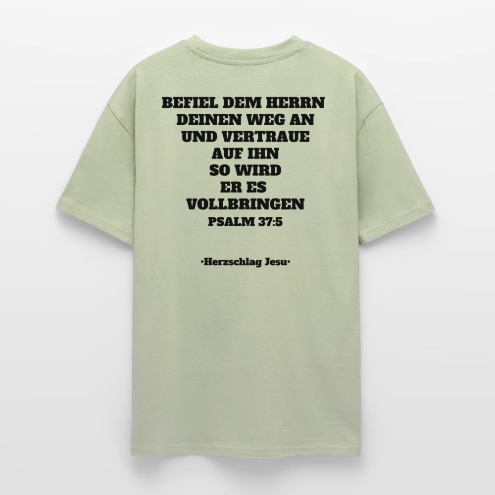 Oversized Heavyweight Unisex T-Shirt - Psalm 37:5 - Leichtes Salbeigrün 