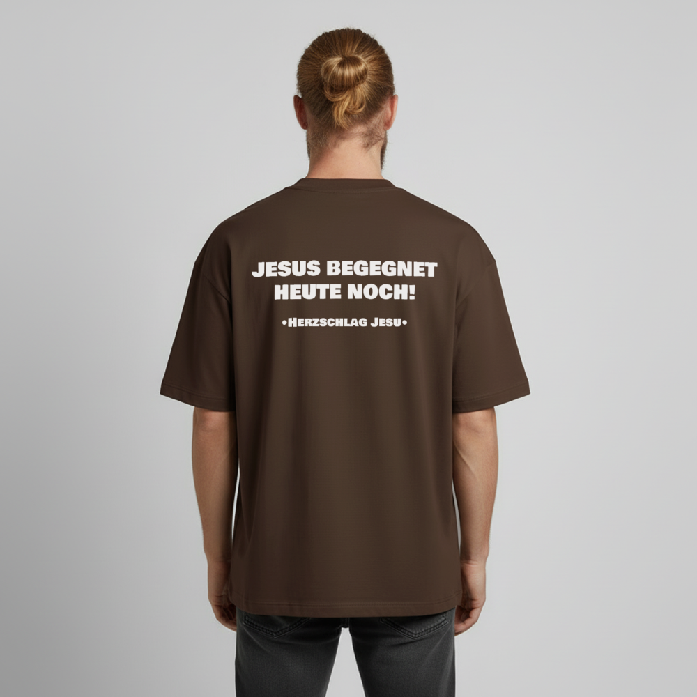 Premium Boxy Heavyweight Organic T-Shirt  -  Jesus begegnet heute noch! - Dunkelbraun