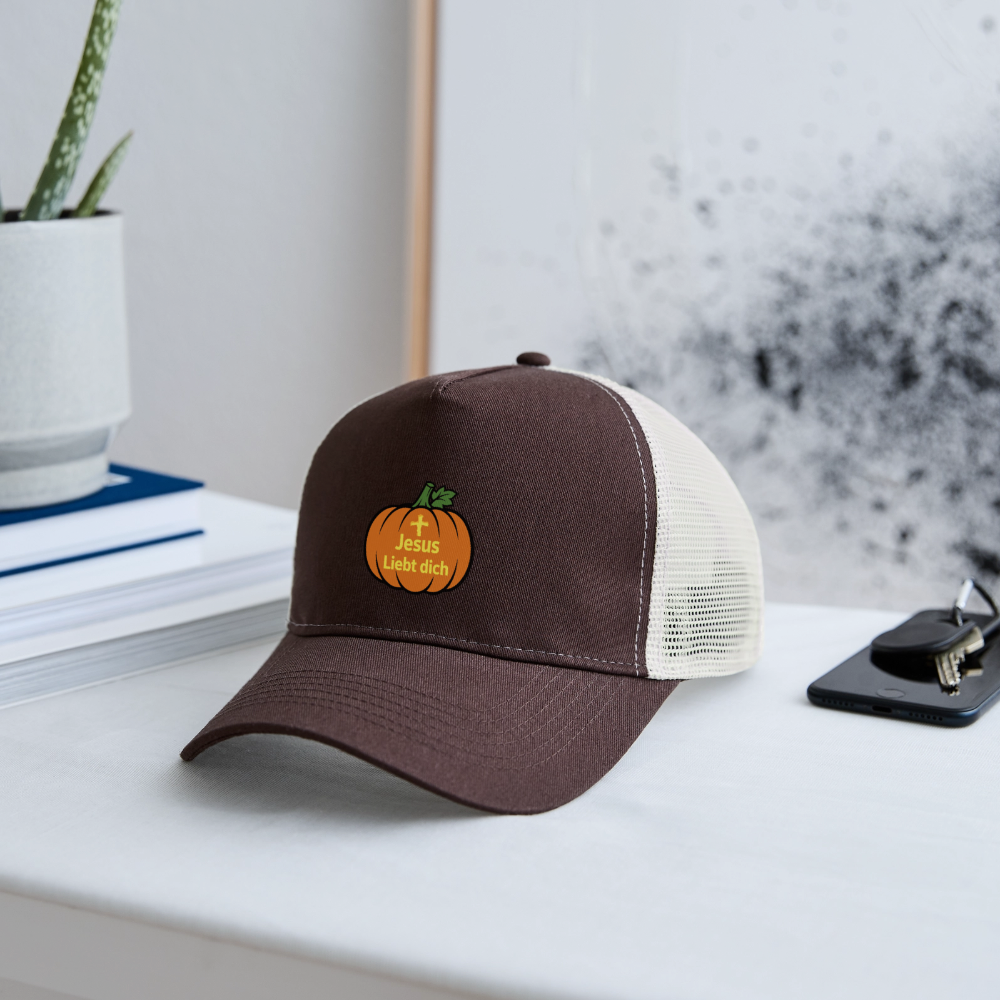 Trucker Cap - Halloween Jesus Liebt dich Design - Braun/Beige