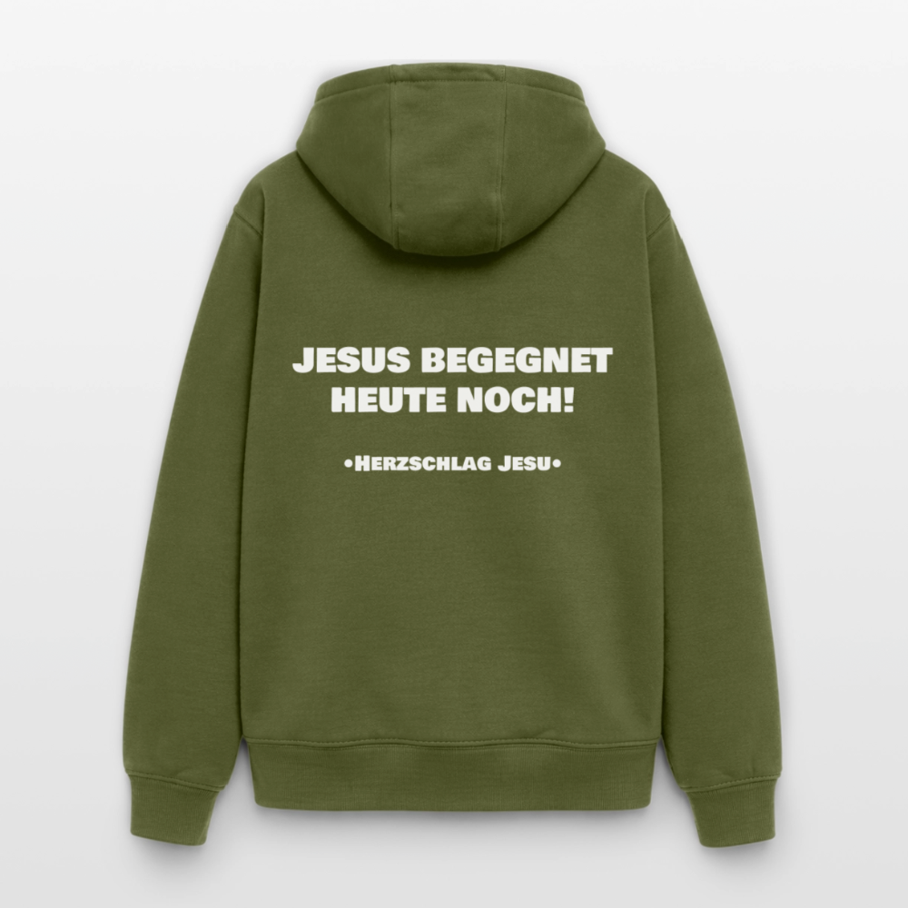 Oversized Heavyweight Kapuzenjacke - Jesus begegnet heute noch - Khaki