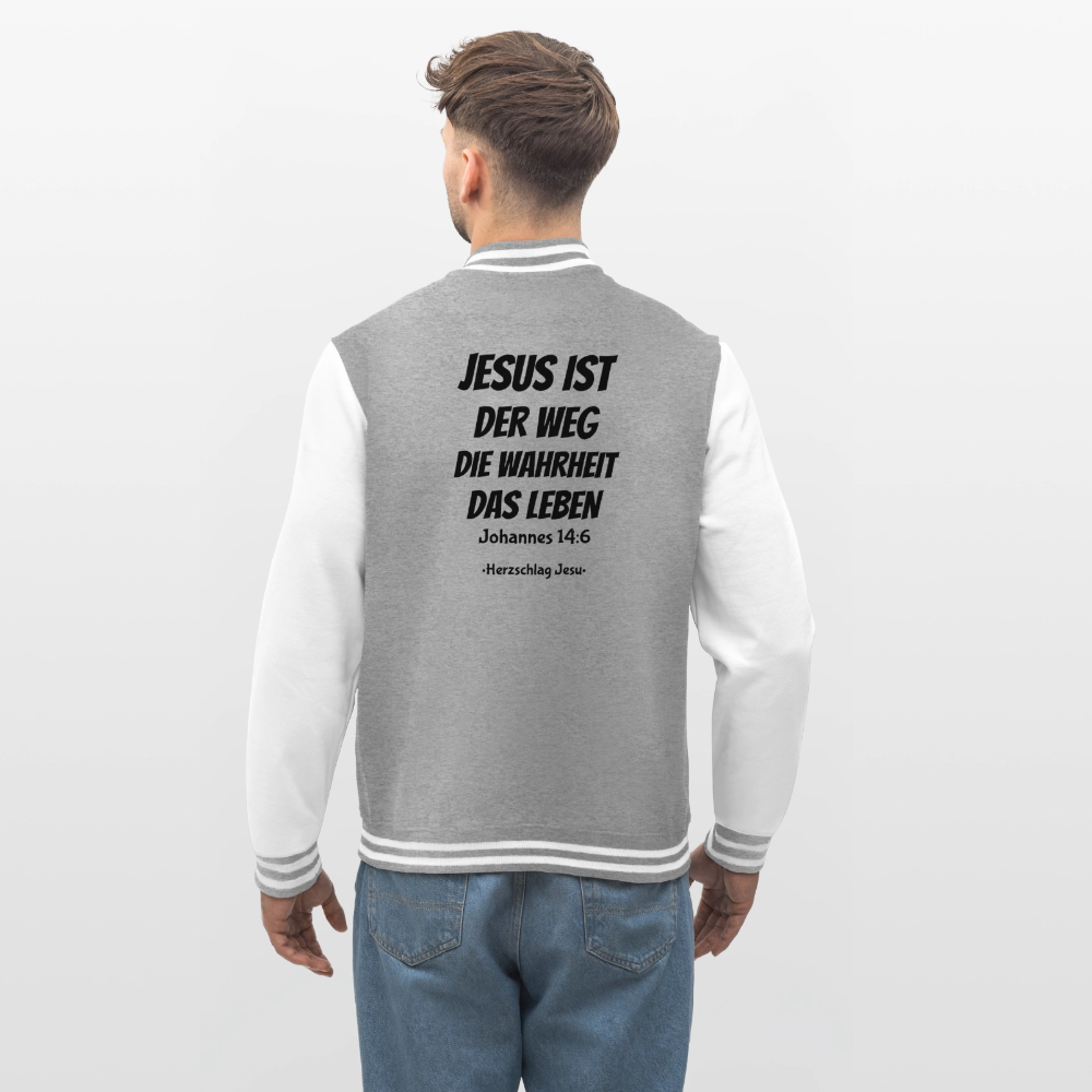 College-Sweatjacke - Johannes 14:6 Jesus ist der weg, die Wahrheit, das leben - Grau meliert/Weiß