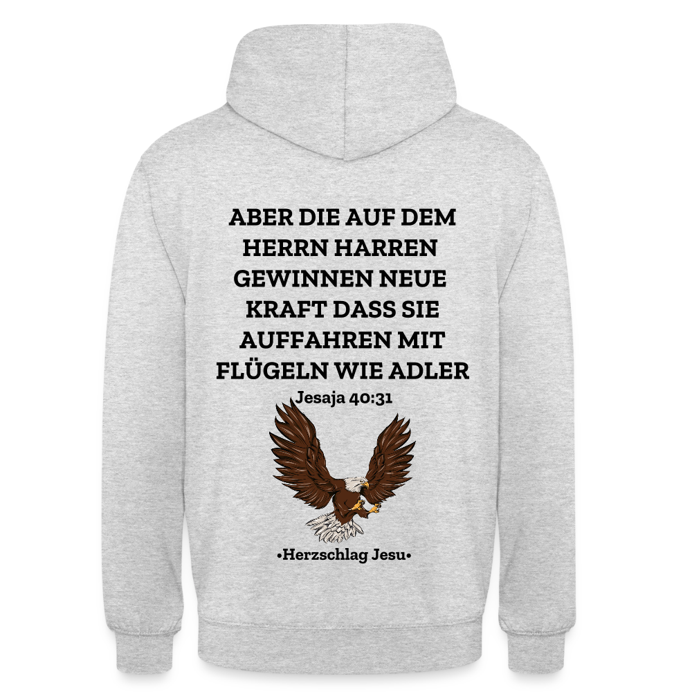 Unisex Hoodie - Jesaja 40:31 - Mit Adler - Hellgrau meliert