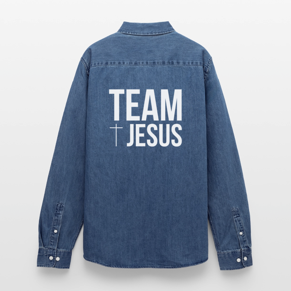 Männer Jeanshemd - Team Jesus - verwaschenes Mittelblau 