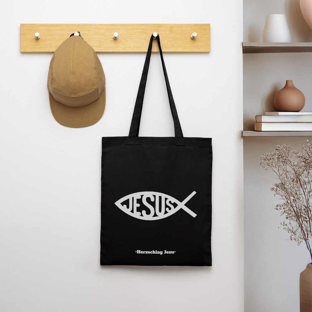 Stoffbeutel - Jesus Fisch Design - Schwarz