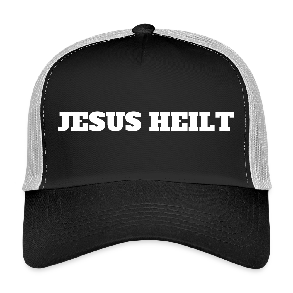 Trucker Cap - Jesus Heilt - Schwarz/Steingrau