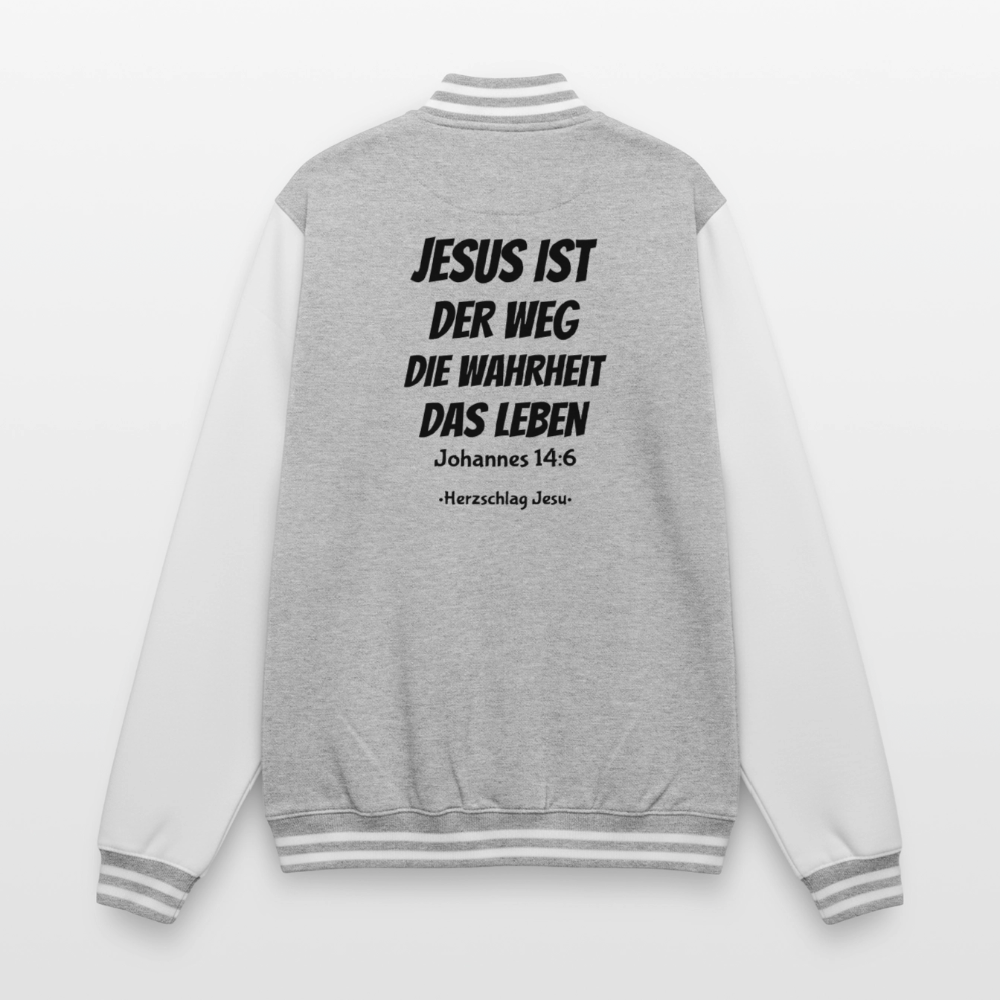 College-Sweatjacke - Johannes 14:6 Jesus ist der weg, die Wahrheit, das leben - Grau meliert/Weiß