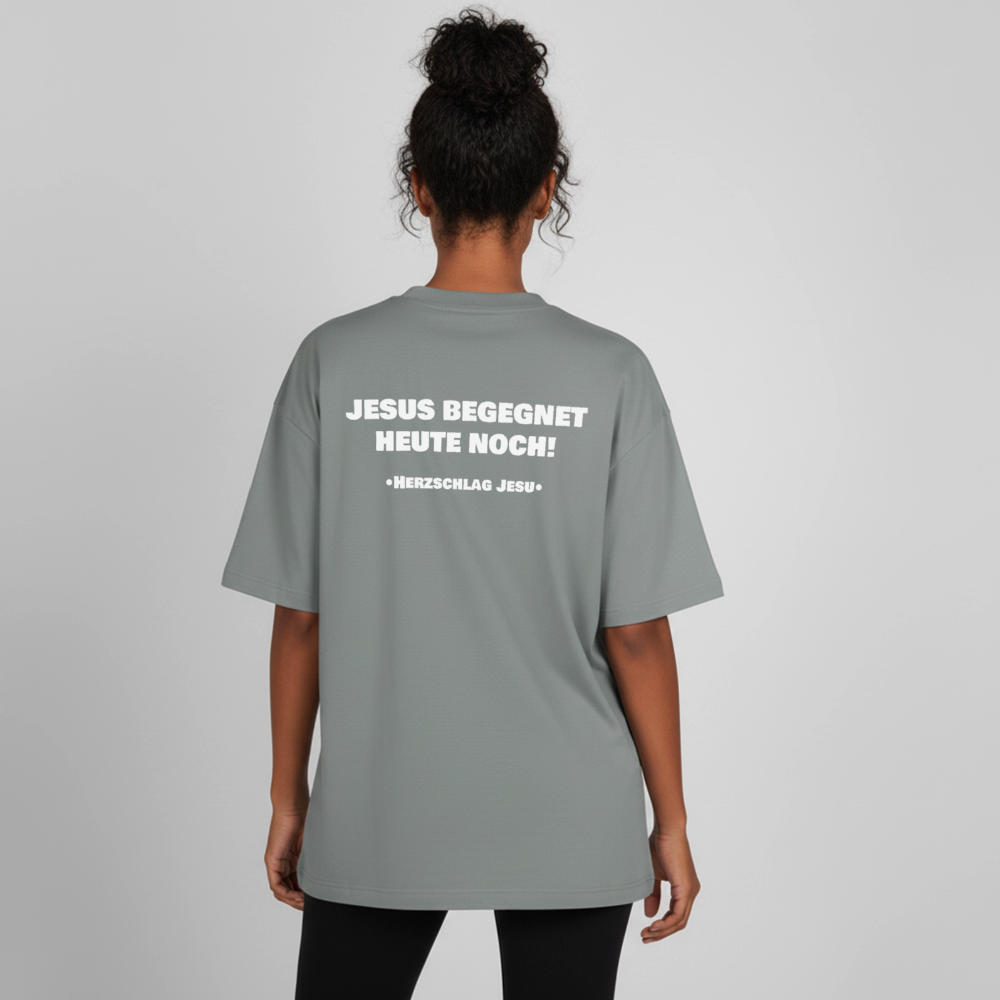 Premium Boxy Heavyweight Organic T-Shirt  -  Jesus begegnet heute noch! - Nebelgrau