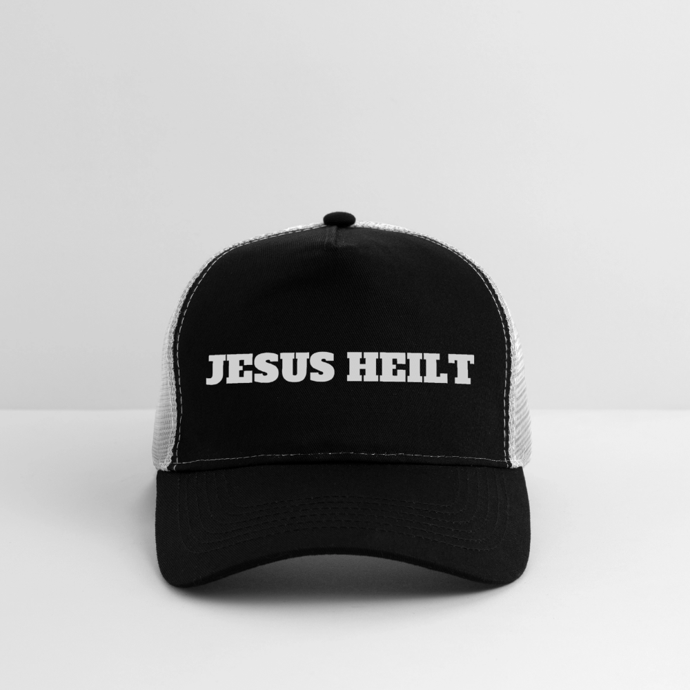 Trucker Cap - Jesus Heilt - Schwarz/Steingrau