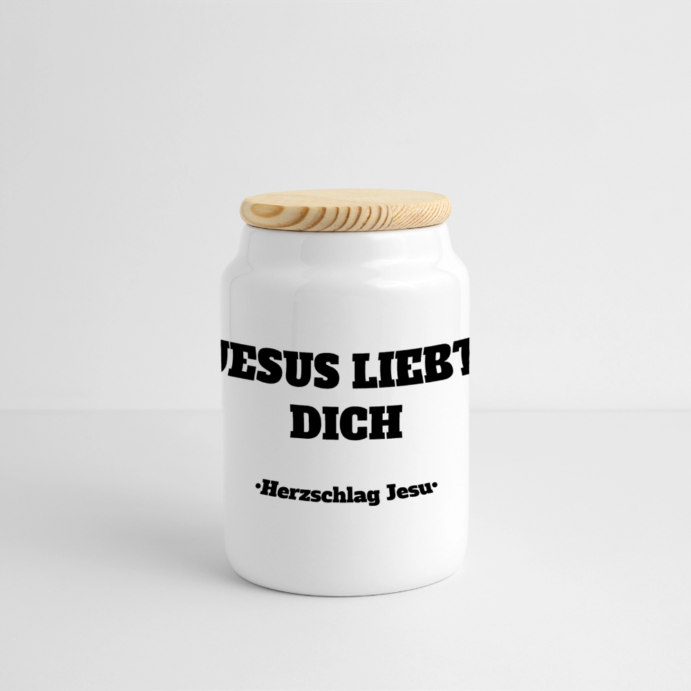 Panorama Keksdose mit Holzdeckel - Jesus liebt dich - Weiß