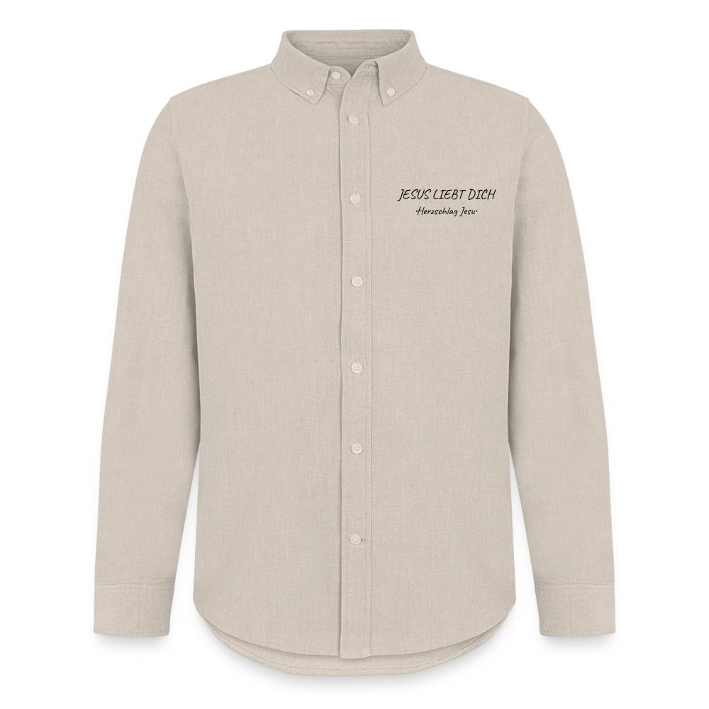 Männer Oxford Hemd - Jesus liebt dich - Beige