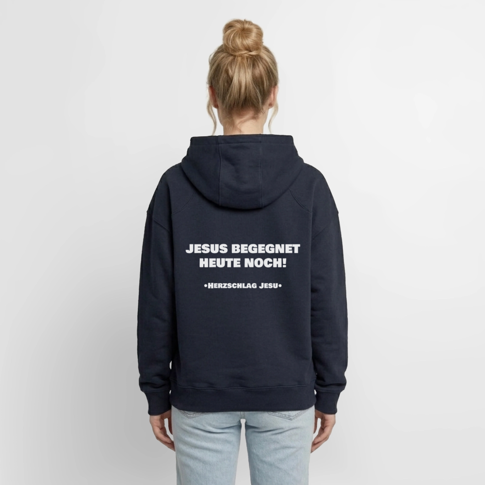 Oversized Heavyweight Kapuzenjacke - Jesus begegnet heute noch - Navy