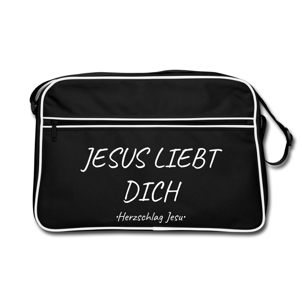 Retro Tasche - Jesus liebt dich - Schwarz/Weiß