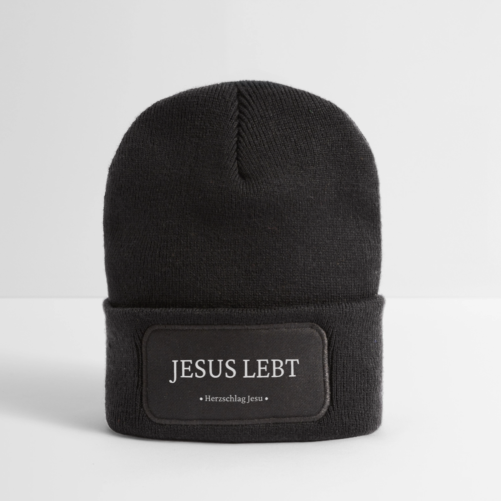 Recycelte Patch Beanie - Jesus Lebt - Dunkelgrau