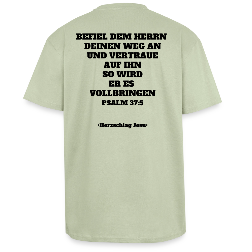 Oversized Heavyweight Unisex T-Shirt - Psalm 37:5 - Leichtes Salbeigrün 