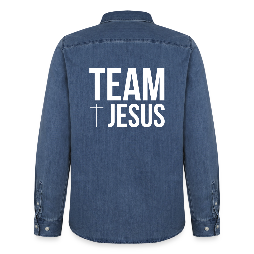 Männer Jeanshemd - Team Jesus - verwaschenes Mittelblau 