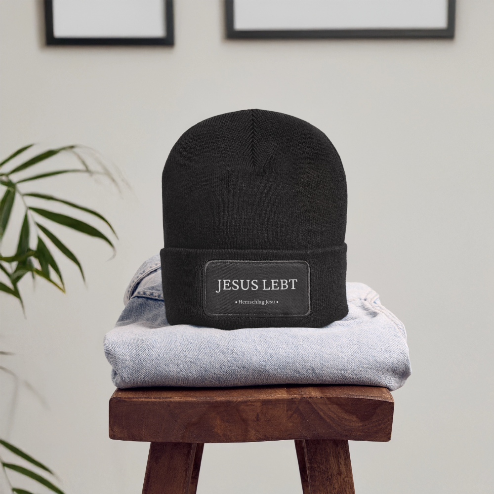 Recycelte Patch Beanie - Jesus Lebt - Dunkelgrau