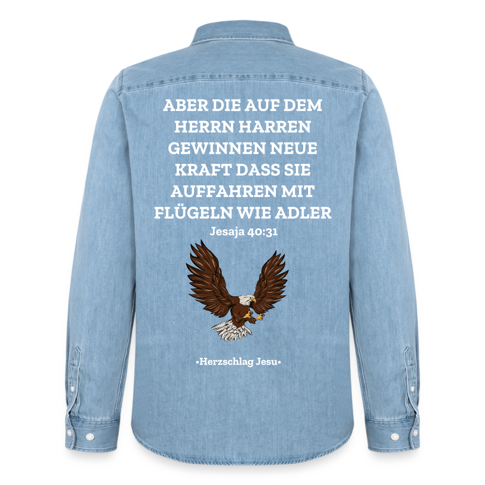 Männer Jeanshemd - Jesaja 40:31 mit Adler - verwaschenes Hellblau