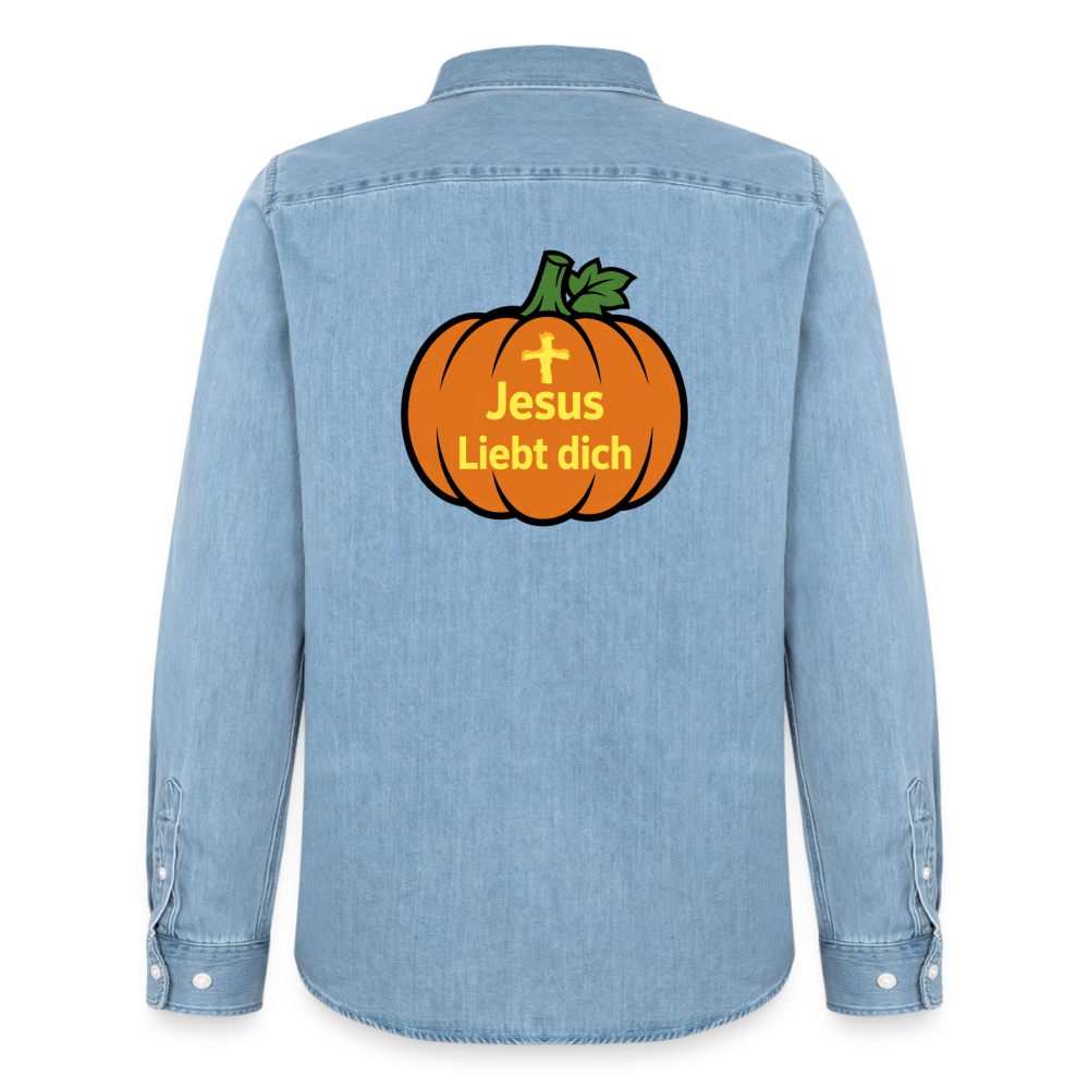 Männer Jeanshemd - Halloween Jesus Liebt dich Design - verwaschenes Hellblau