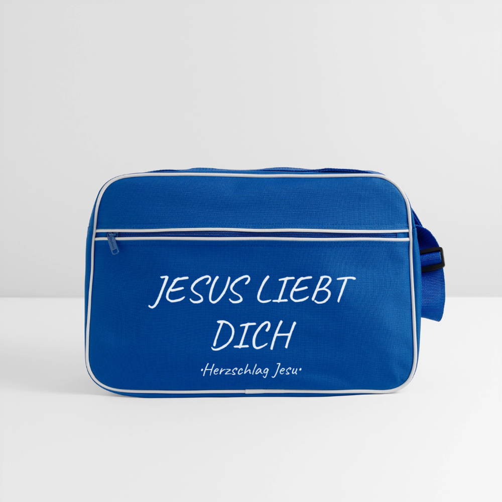 Retro Tasche - Jesus liebt dich - Blau/Weiß