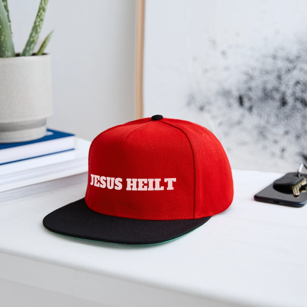 Snapback Cap - Jesus Heilt - Rot/Schwarz
