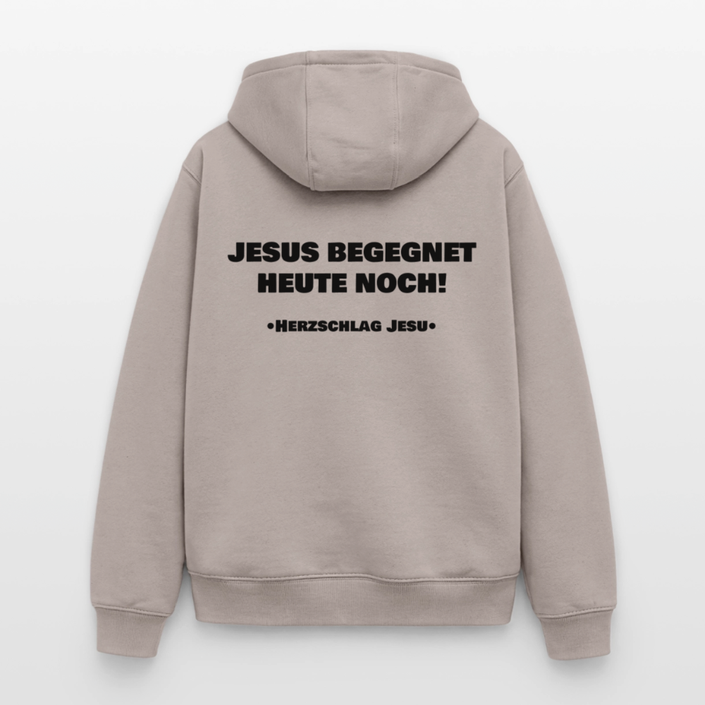 Oversized Heavyweight Kapuzenjacke - Jesus begegnet heute noch - Taupe
