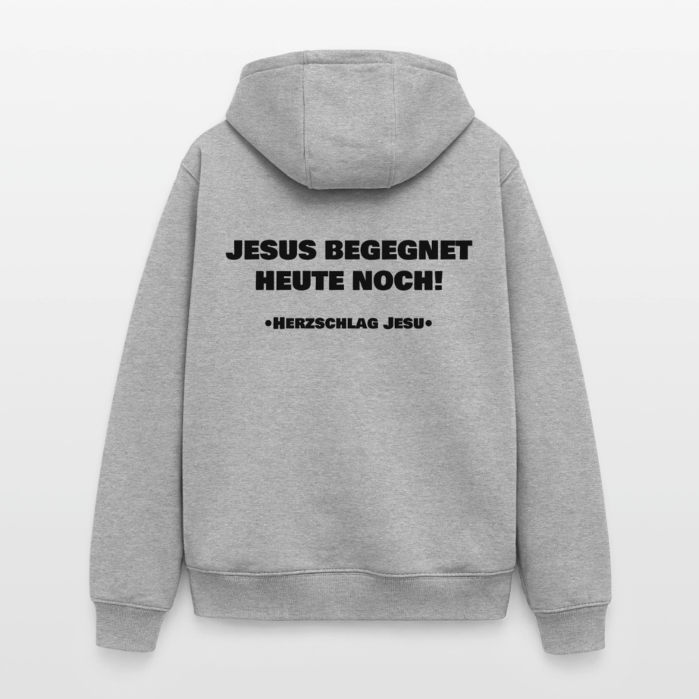 Oversized Heavyweight Kapuzenjacke - Jesus begegnet heute noch - Grau meliert