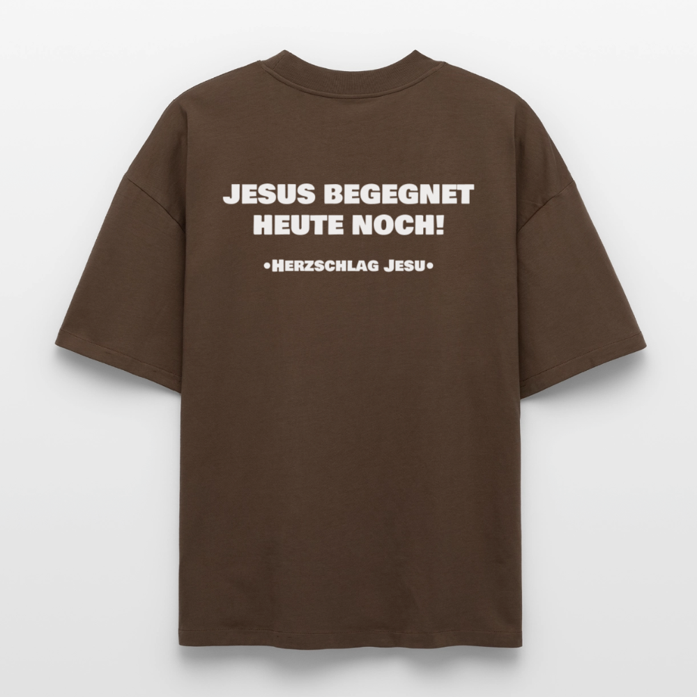 Premium Boxy Heavyweight Organic T-Shirt  -  Jesus begegnet heute noch! - Dunkelbraun