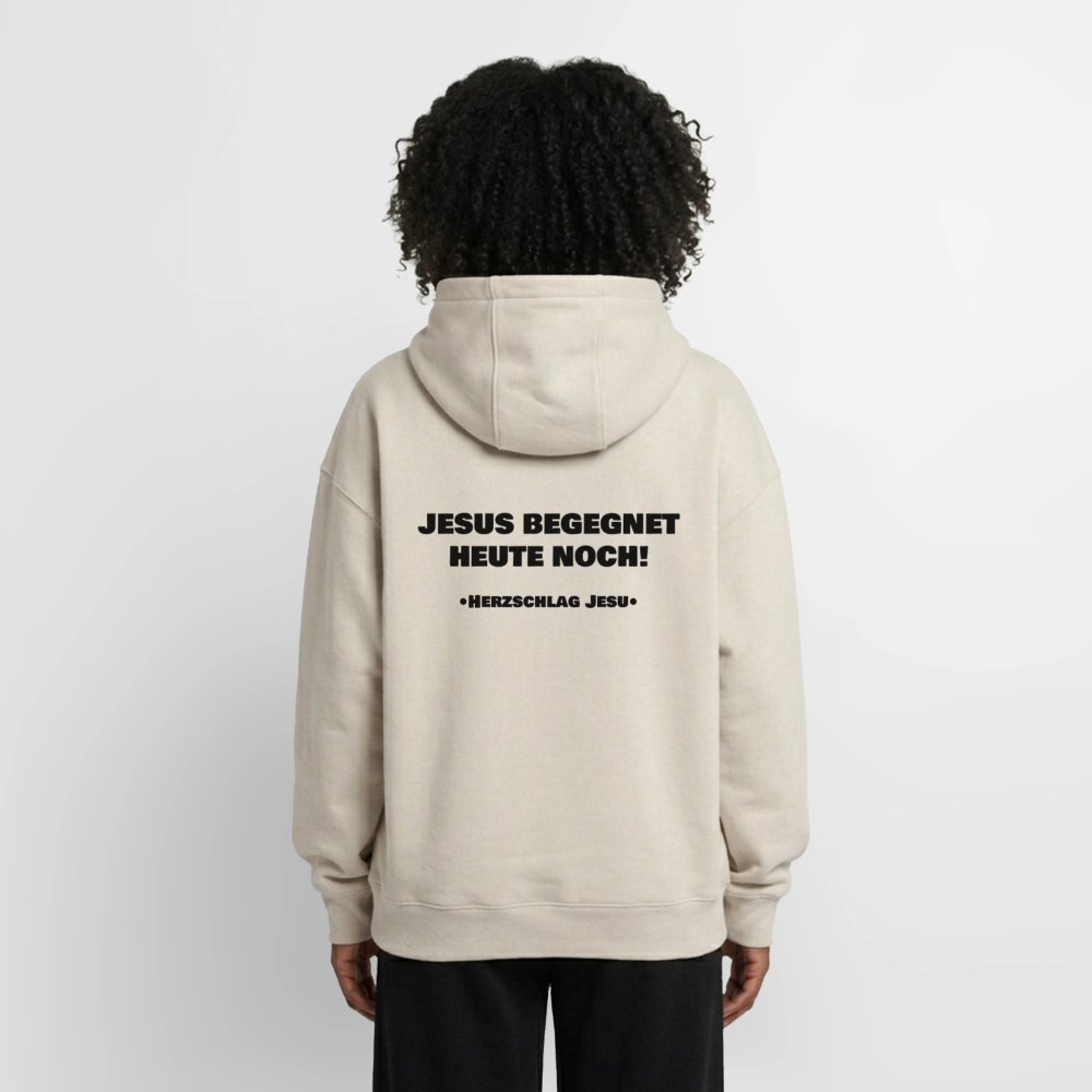 Oversized Heavyweight Kapuzenjacke - Jesus begegnet heute noch - Beige
