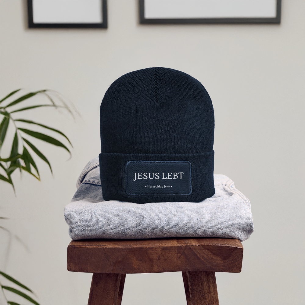 Recycelte Patch Beanie - Jesus Lebt - French Navy