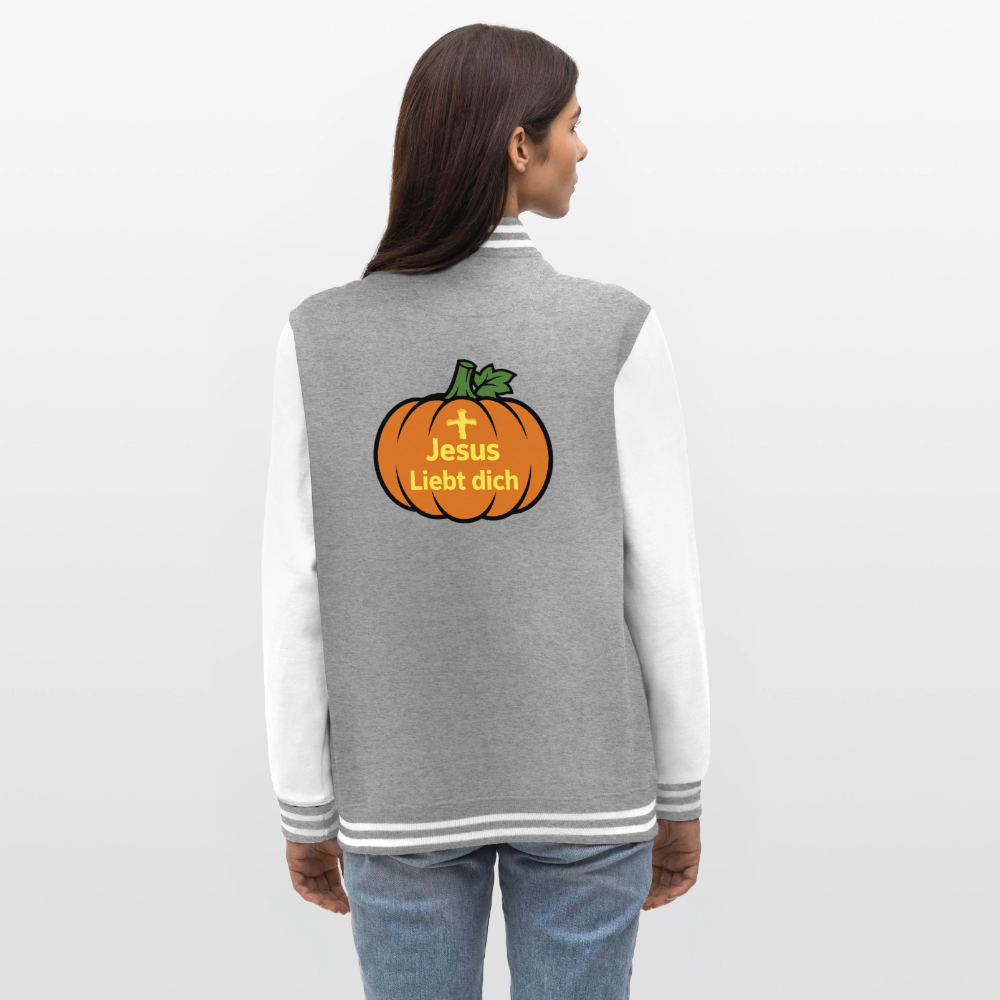 College-Sweatjacke - Halloween Jesus Liebt dich Design - Grau meliert/Weiß